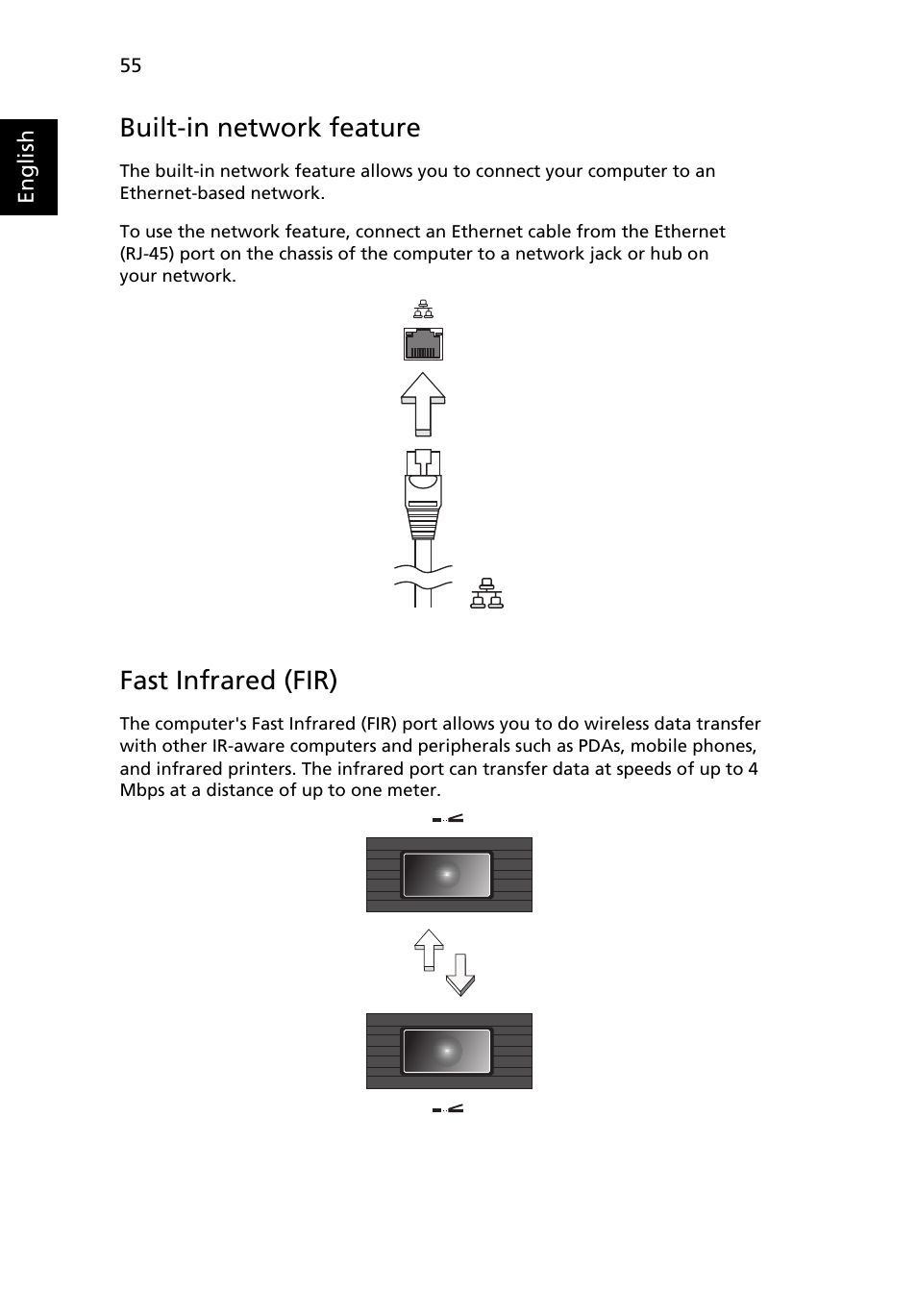 Built-in network feature, Fast infrared (fir) | Acer Extensa 5610 User Manual | Page 72 / 96