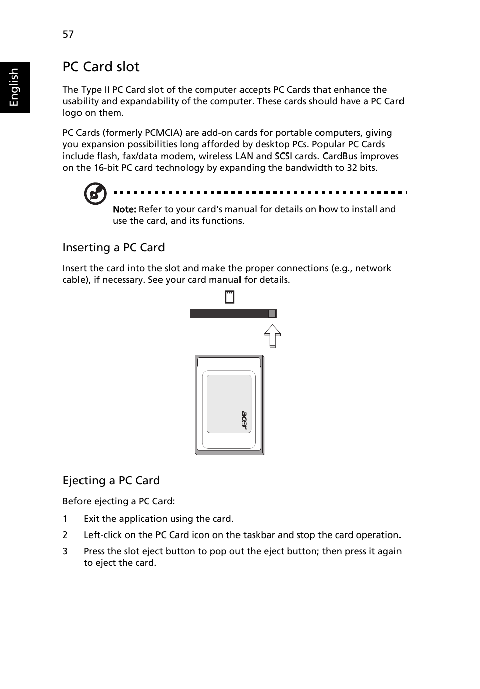 Pc card slot | Acer Extensa 5610 User Manual | Page 74 / 96