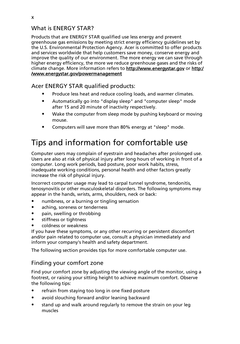 Tips and information for comfortable use | Acer AOD250 User Manual | Page 10 / 52