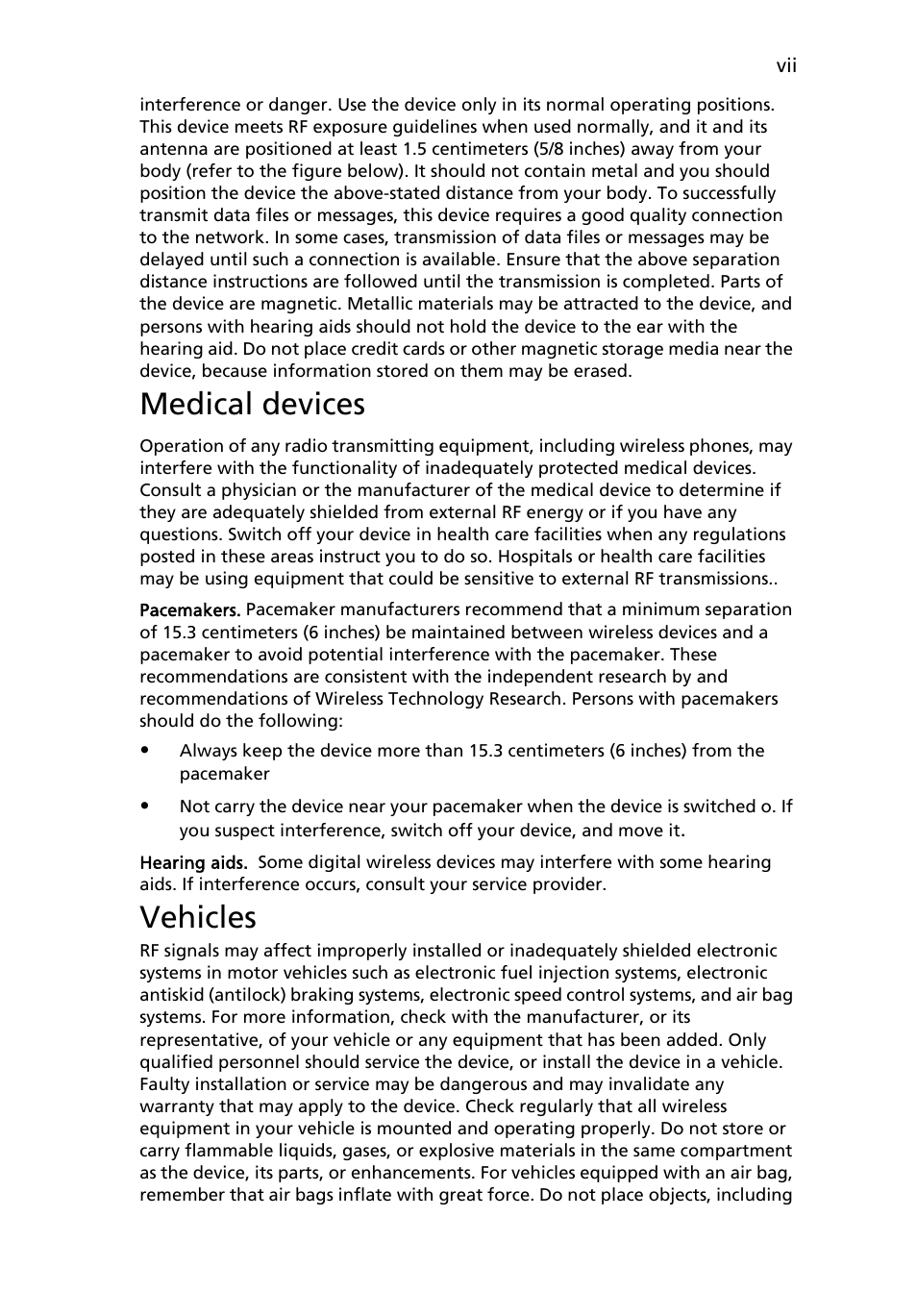 Medical devices, Vehicles | Acer AOD250 User Manual | Page 7 / 52