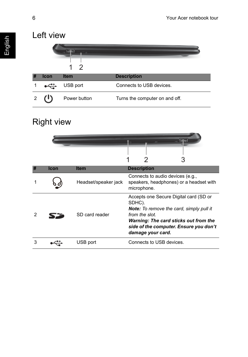 Left view, Right view | Acer Aspire V7-581P User Manual | Page 6 / 9