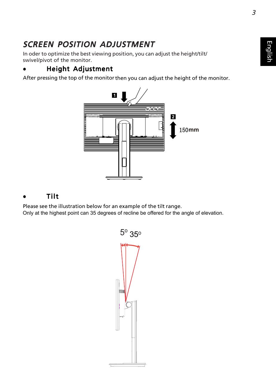 Screen position adjustment | Acer B236HL User Manual | Page 15 / 29