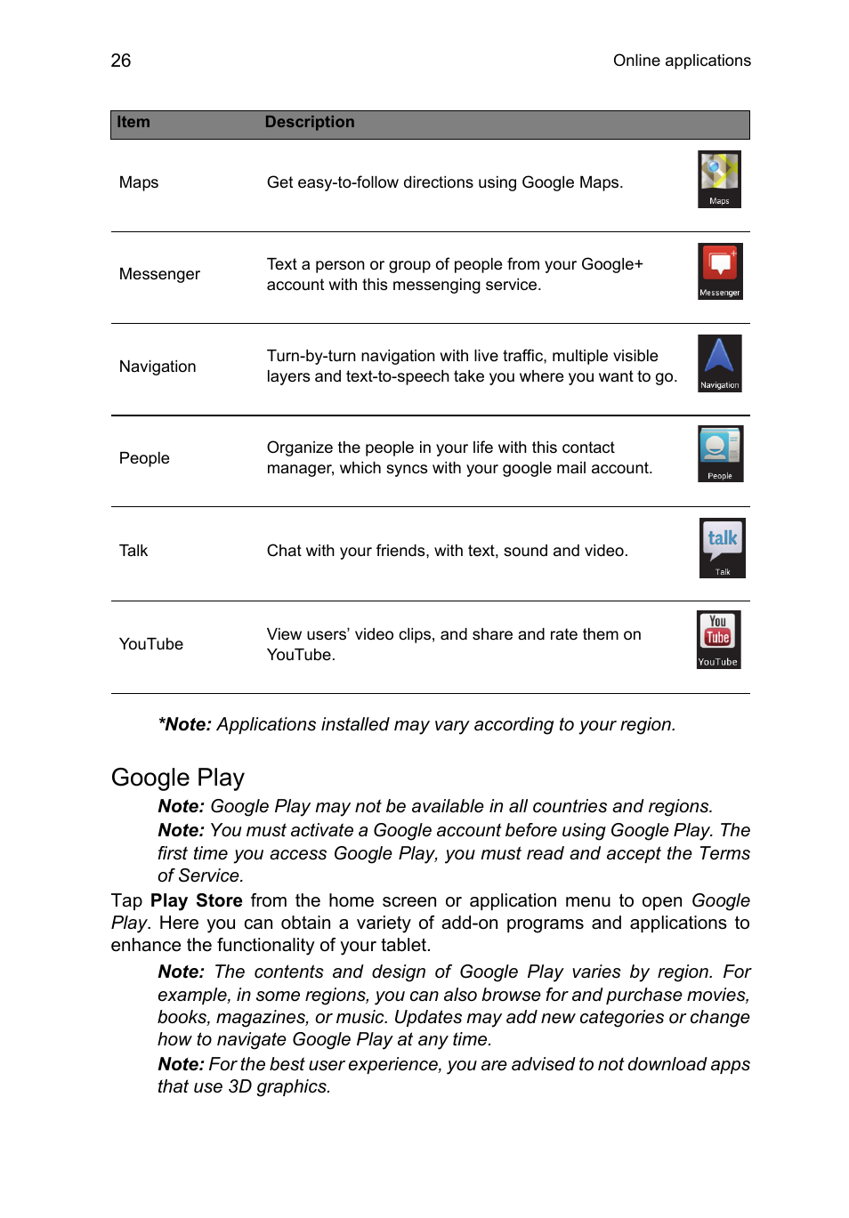 Google play | Acer B1-A71 User Manual | Page 26 / 51