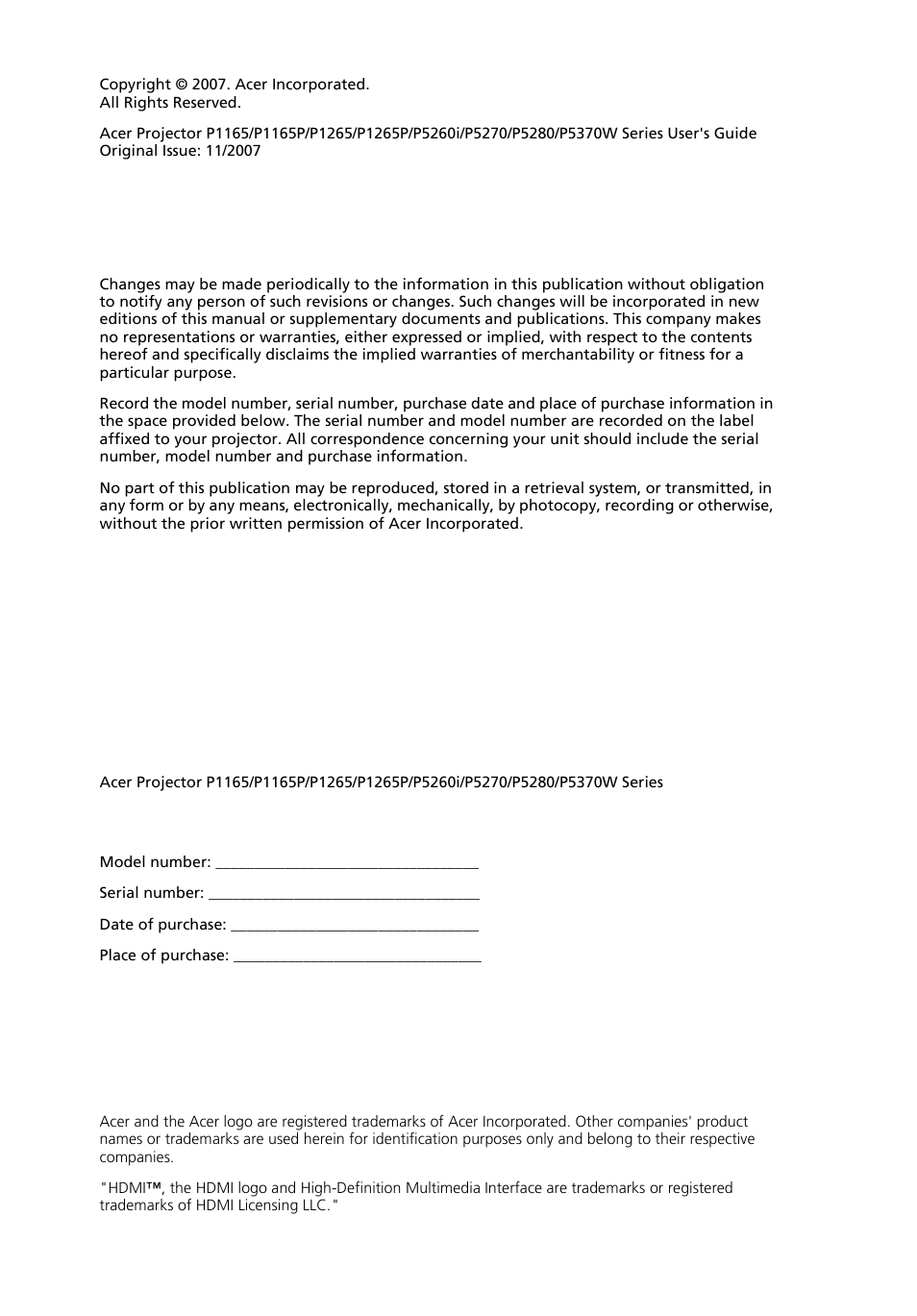 Acer P5270 User Manual | Page 2 / 65