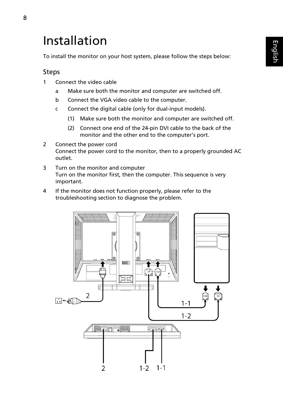 Installation | Acer B193WL User Manual | Page 22 / 29