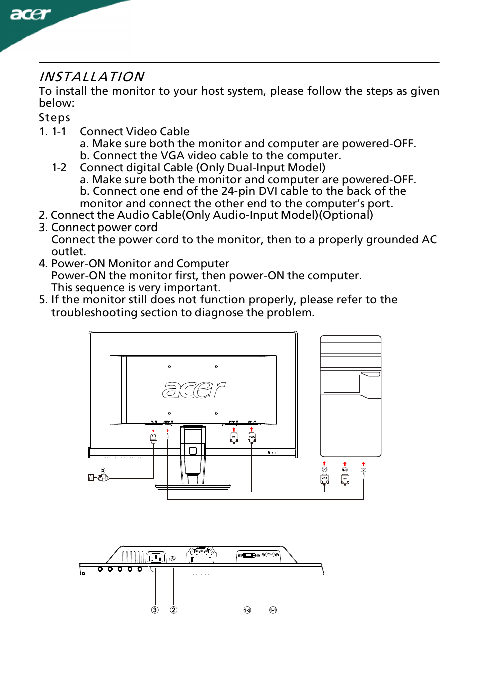 Installation | Acer P186HV User Manual | Page 13 / 23