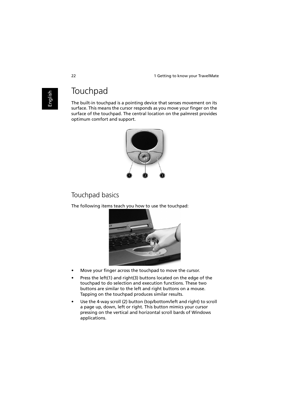 Touchpad, Touchpad basics | Acer TravelMate 370 User Manual | Page 30 / 82