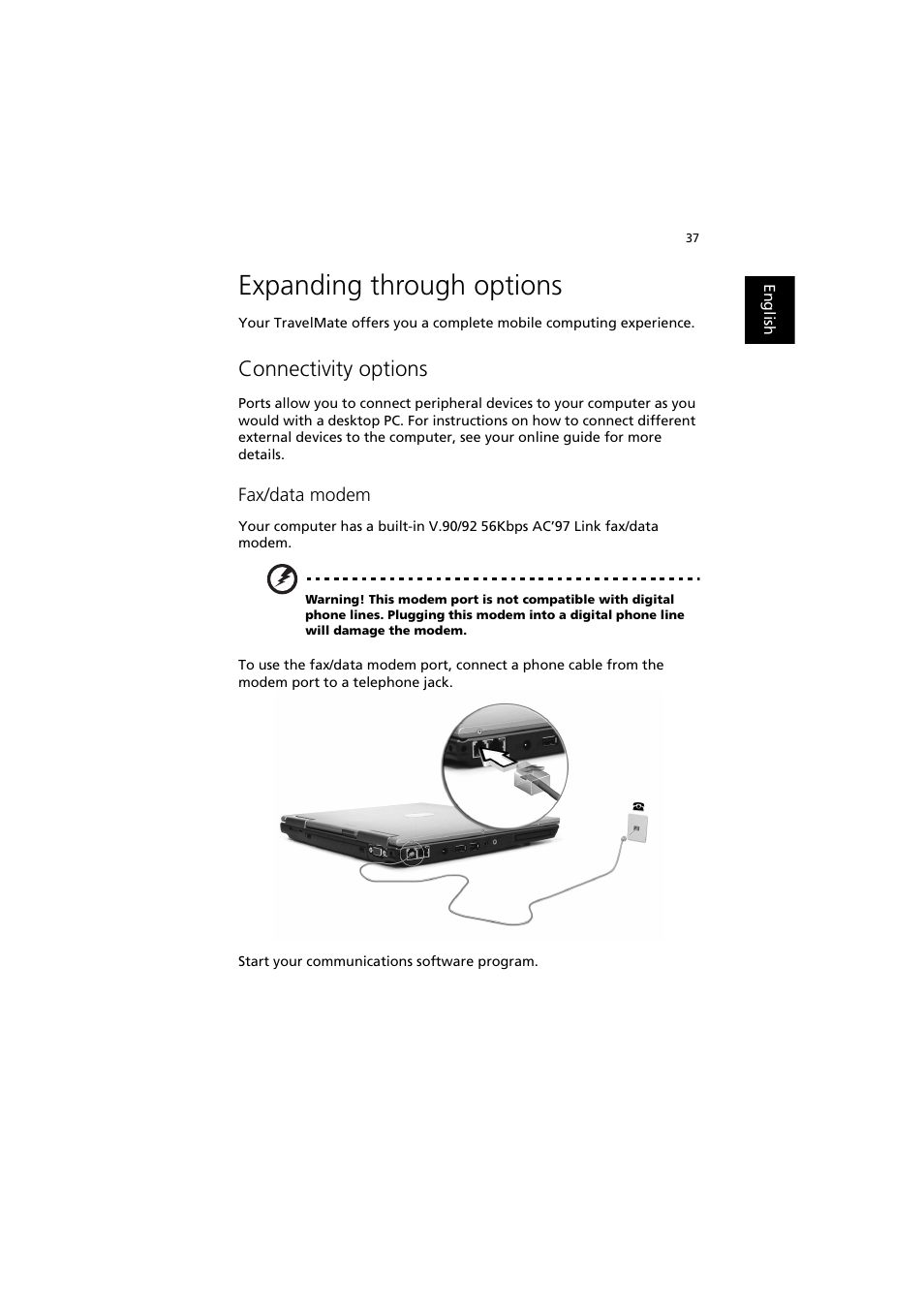 Expanding through options, Connectivity options | Acer TravelMate 370 User Manual | Page 45 / 82