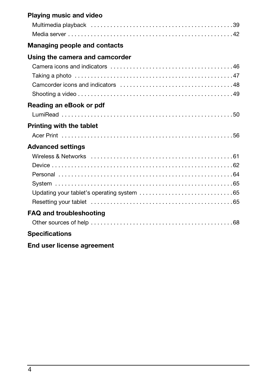Acer A510 User Manual | Page 4 / 72