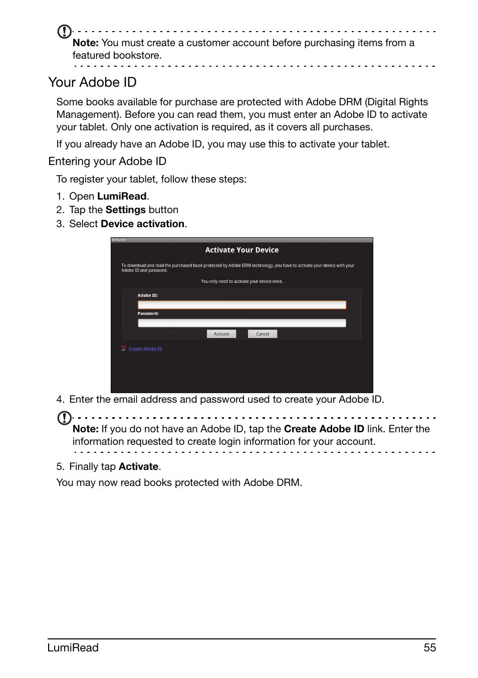 Your adobe id | Acer A510 User Manual | Page 55 / 72