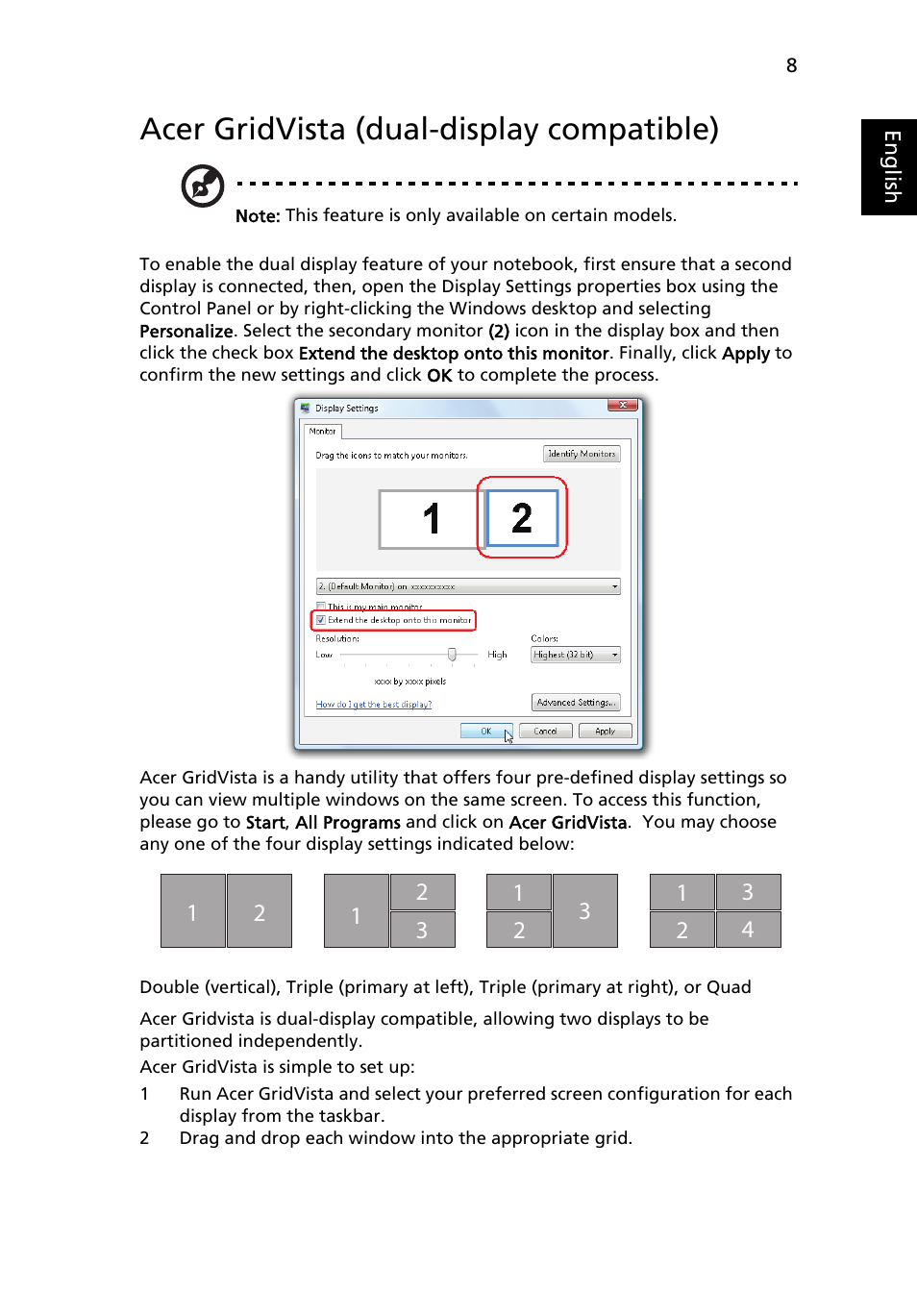 Acer gridvista (dual-display compatible) | Acer Aspire 5538G User Manual | Page 27 / 74