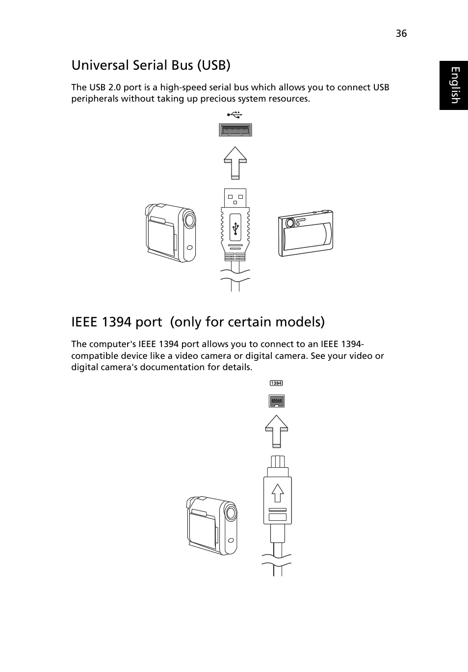 Universal serial bus (usb), Ieee 1394 port (only for certain models) | Acer Aspire 5538G User Manual | Page 55 / 74