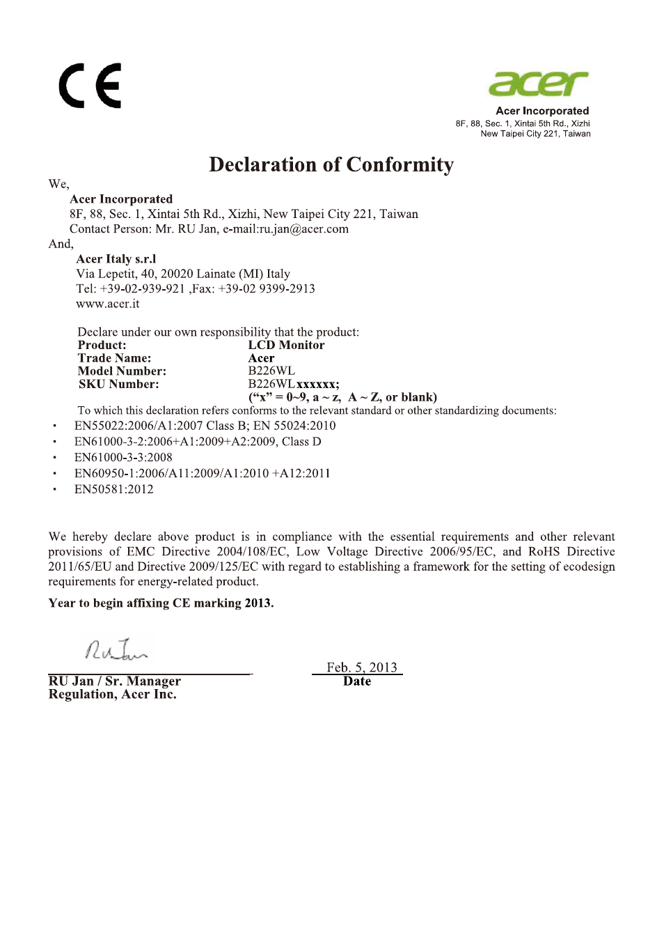 Acer B226WL User Manual | Page 10 / 29