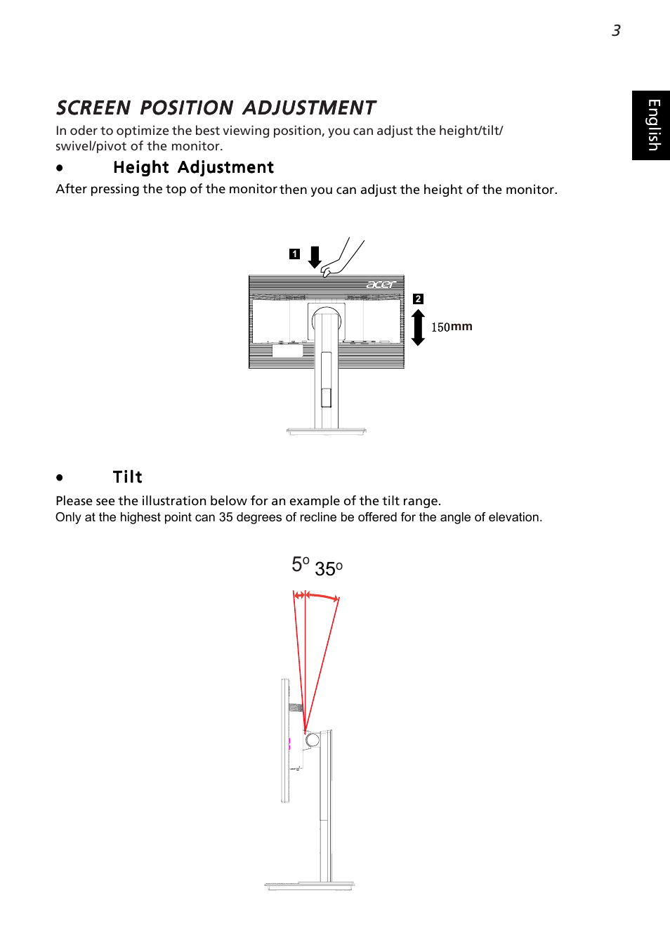 Screen position adjustment | Acer B226WL User Manual | Page 15 / 29