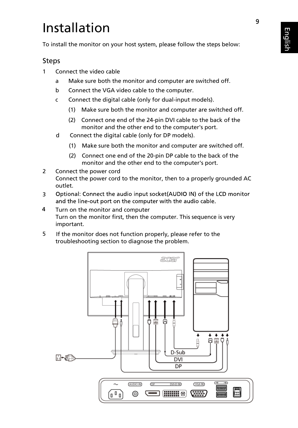 Installation | Acer B226WL User Manual | Page 21 / 29