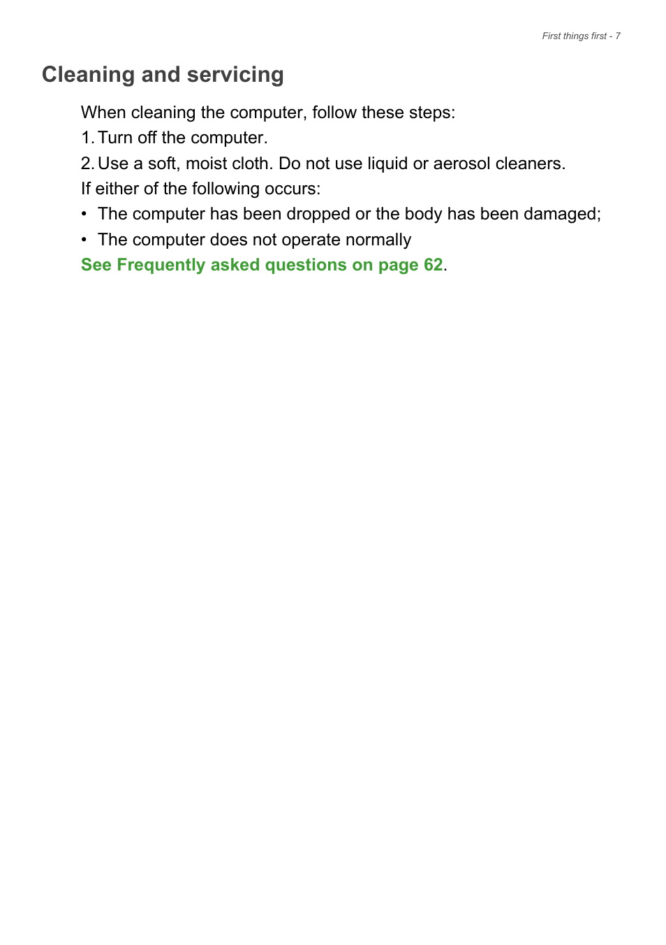 Cleaning and servicing | Acer Veriton M2630 User Manual | Page 7 / 68