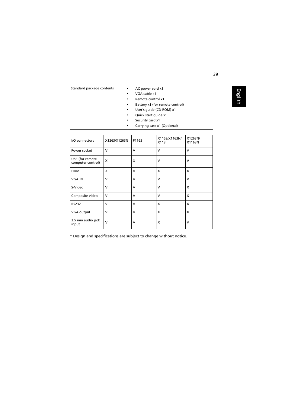English | Acer X1263N User Manual | Page 49 / 57