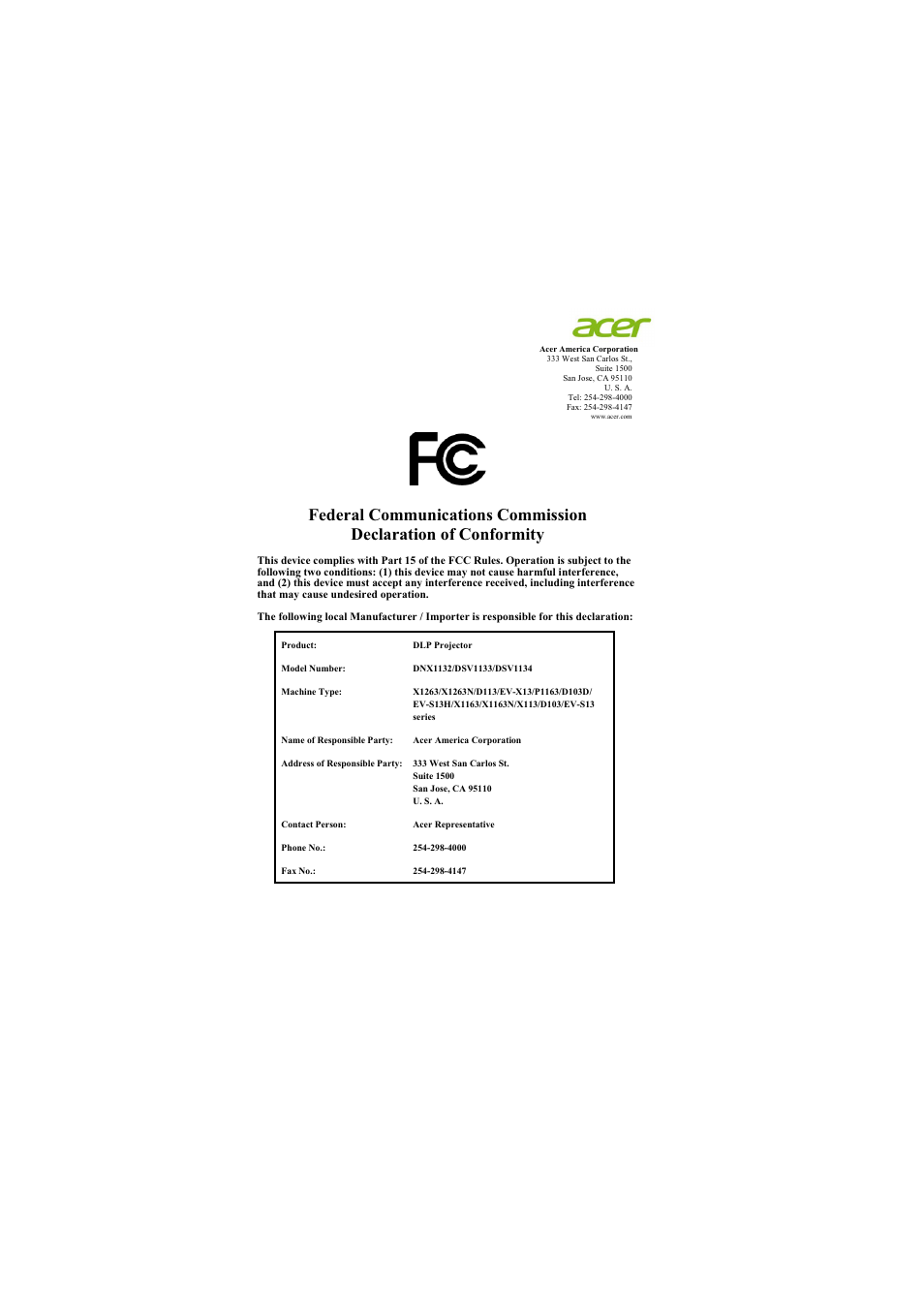 Acer X1263N User Manual | Page 57 / 57
