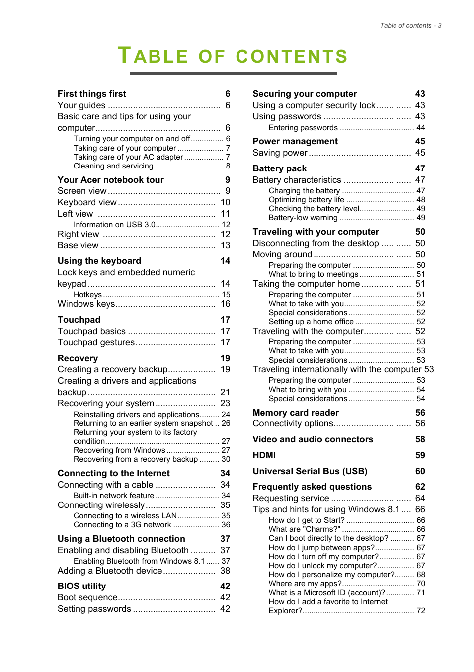 Acer Aspire E1-410 User Manual | Page 3 / 86