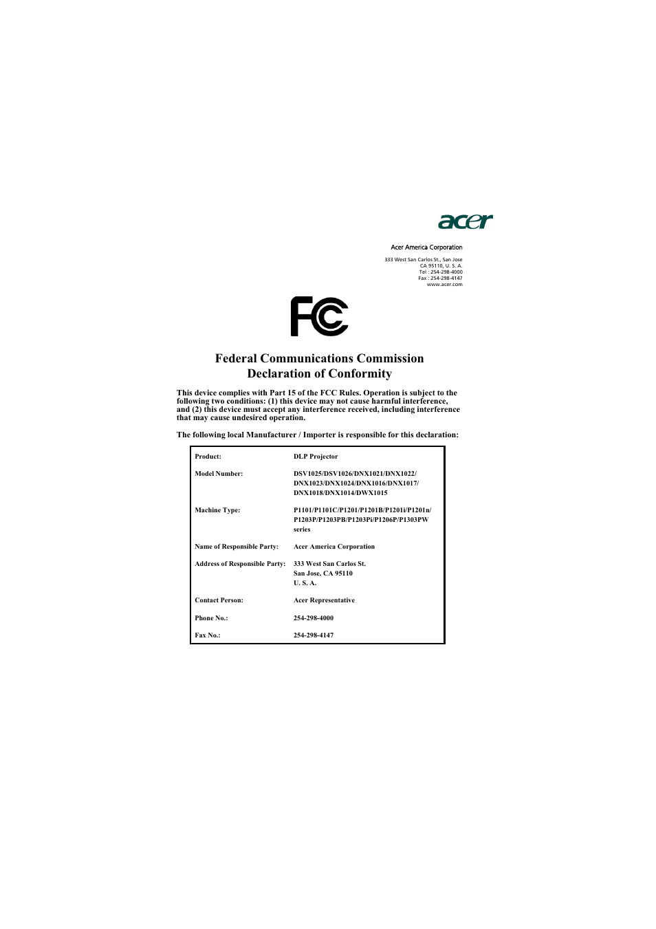 Acer P1203PB User Manual | Page 74 / 74