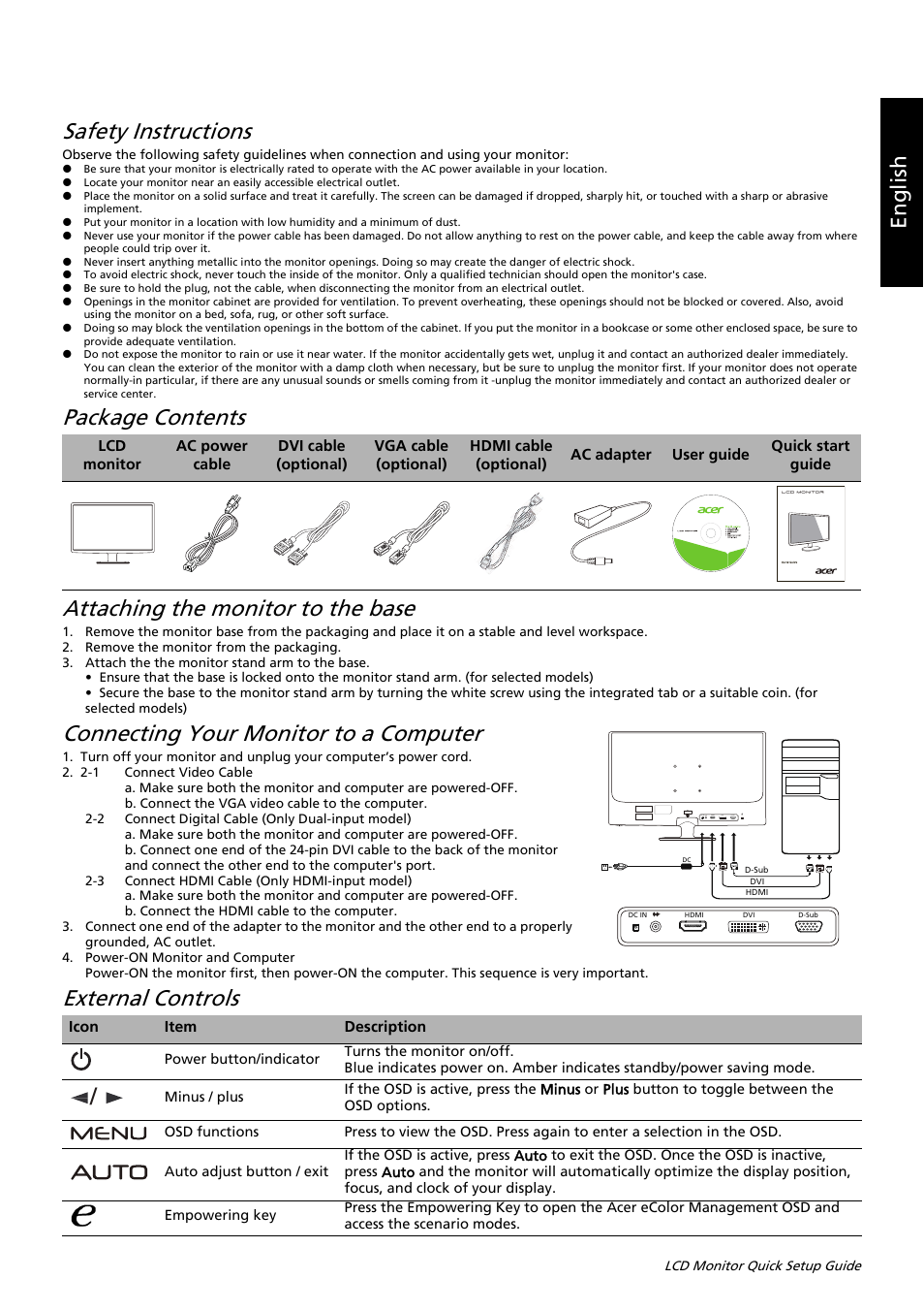 Acer S271HL User Manual | 2 pages