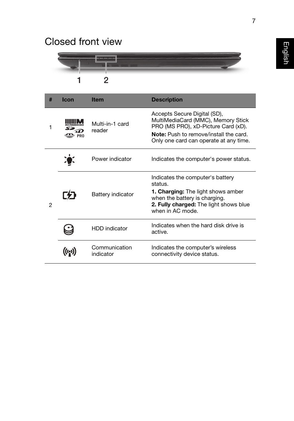 Closed front view | Acer Aspire 4352 User Manual | Page 7 / 10