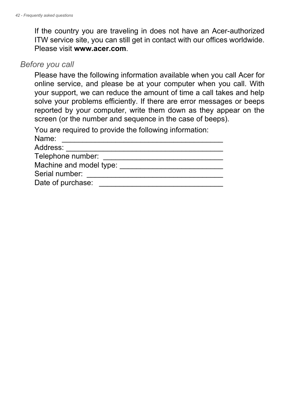 Before you call | Acer Aspire TC-606 User Manual | Page 42 / 63