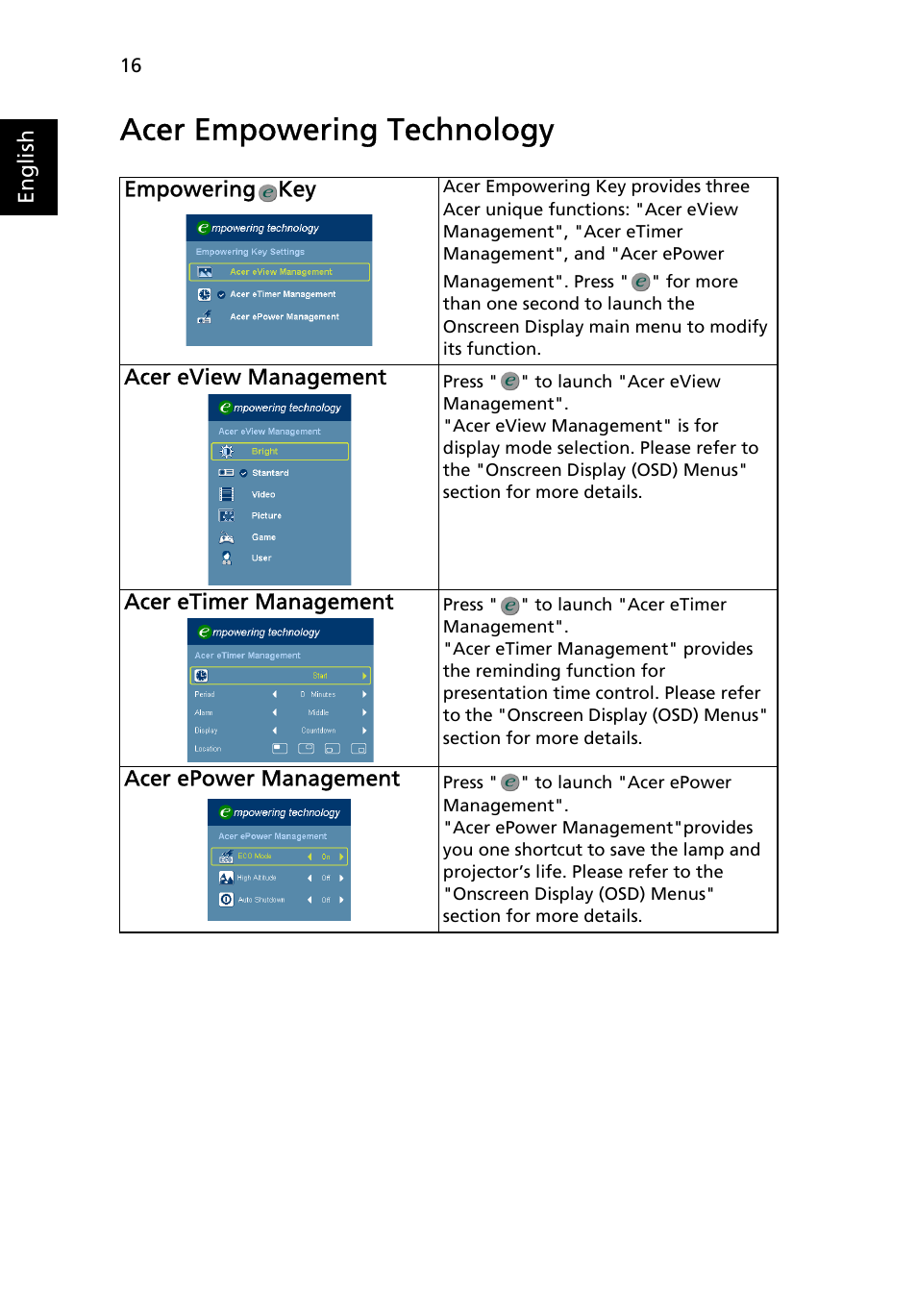 Acer empowering technology | Acer X1237 User Manual | Page 26 / 57