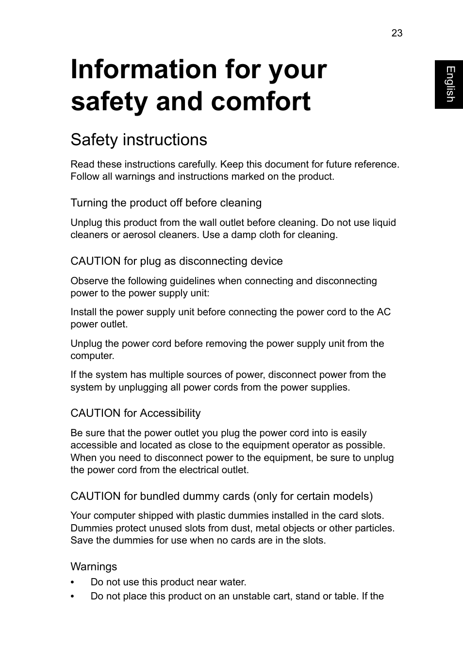 Information for your safety and comfort, Safety instructions | Acer C720 User Manual | Page 23 / 36