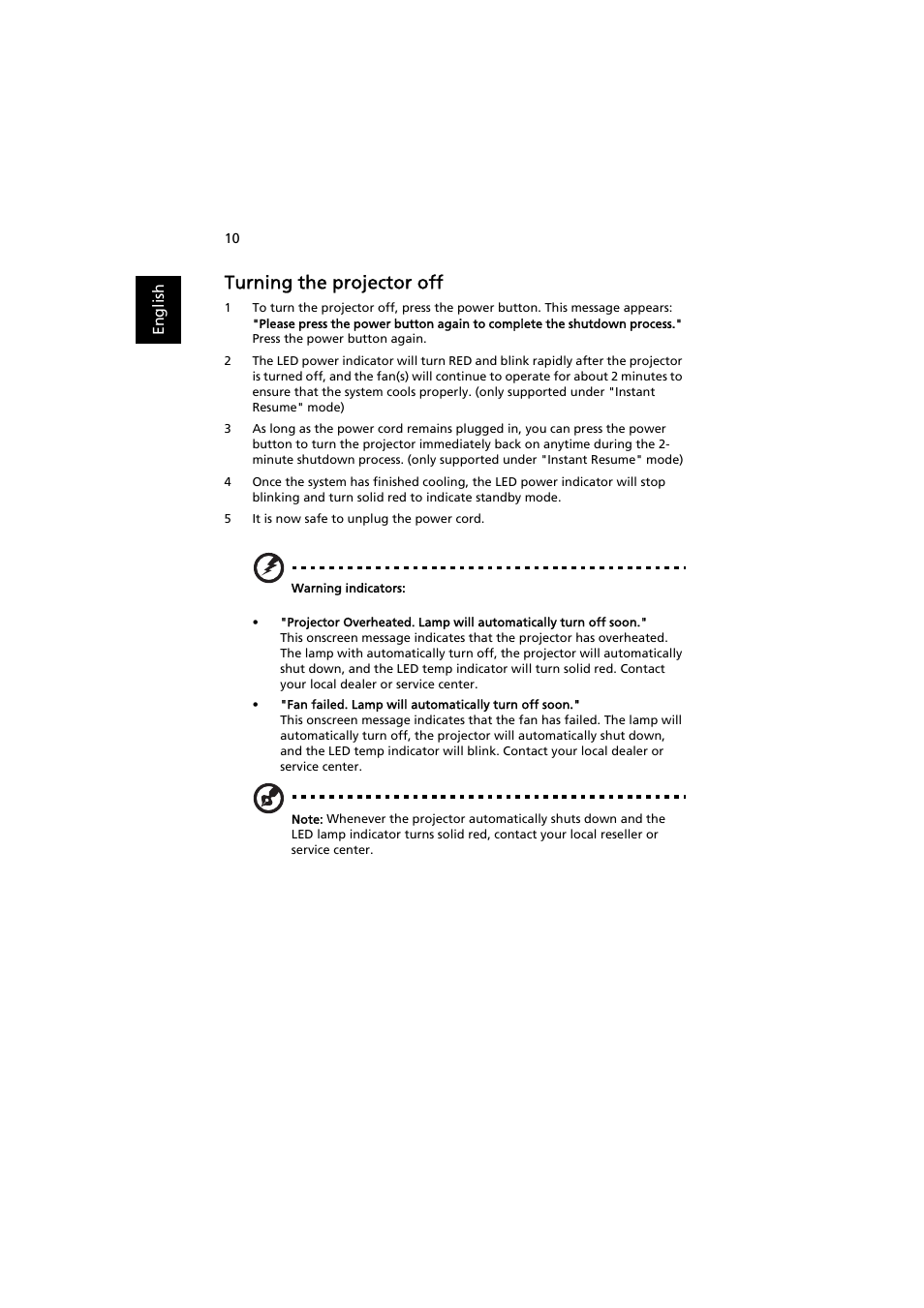 Turning the projector off | Acer P7215 User Manual | Page 20 / 59