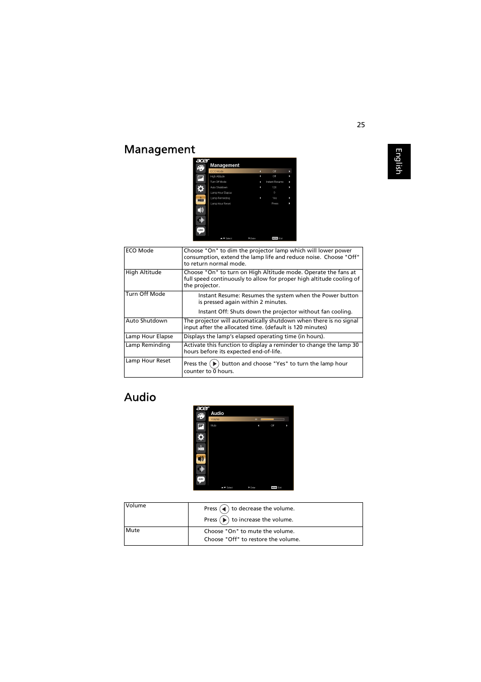 Management, Audio, Management audio | Acer P7215 User Manual | Page 35 / 59