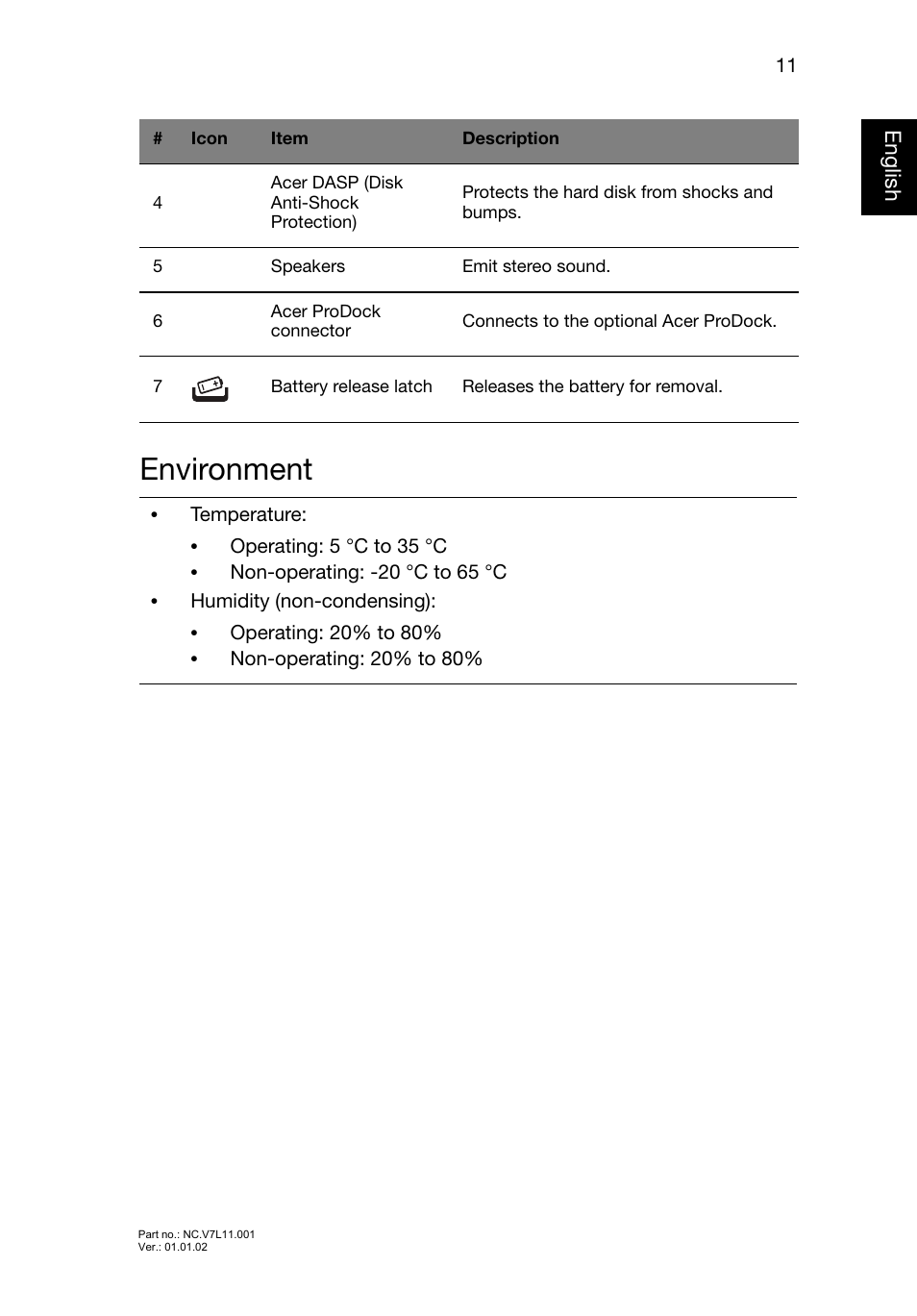 Environment | Acer TravelMate P633-M User Manual | Page 11 / 11