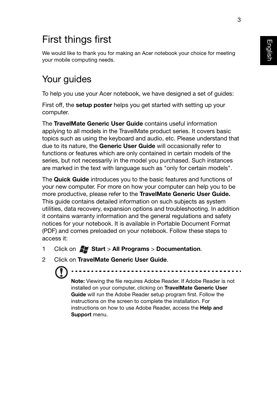 First things first, Your guides | Acer TravelMate P633-M User Manual | Page 3 / 11