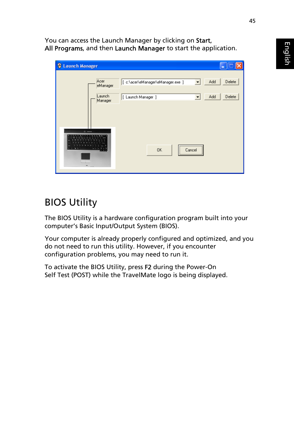 Bios utility | Acer TravelMate 4050 User Manual | Page 53 / 92