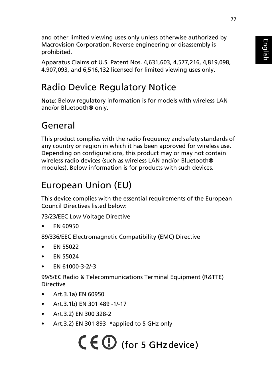 Radio device regulatory notice, General, European union (eu) | Acer TravelMate 4050 User Manual | Page 85 / 92