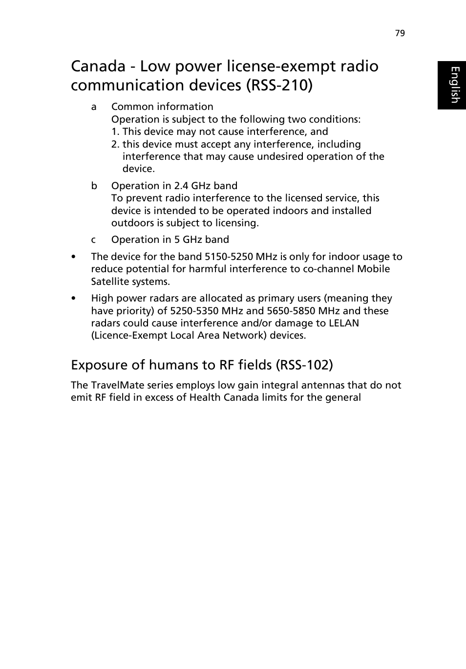 Exposure of humans to rf fields (rss-102) | Acer TravelMate 4050 User Manual | Page 87 / 92