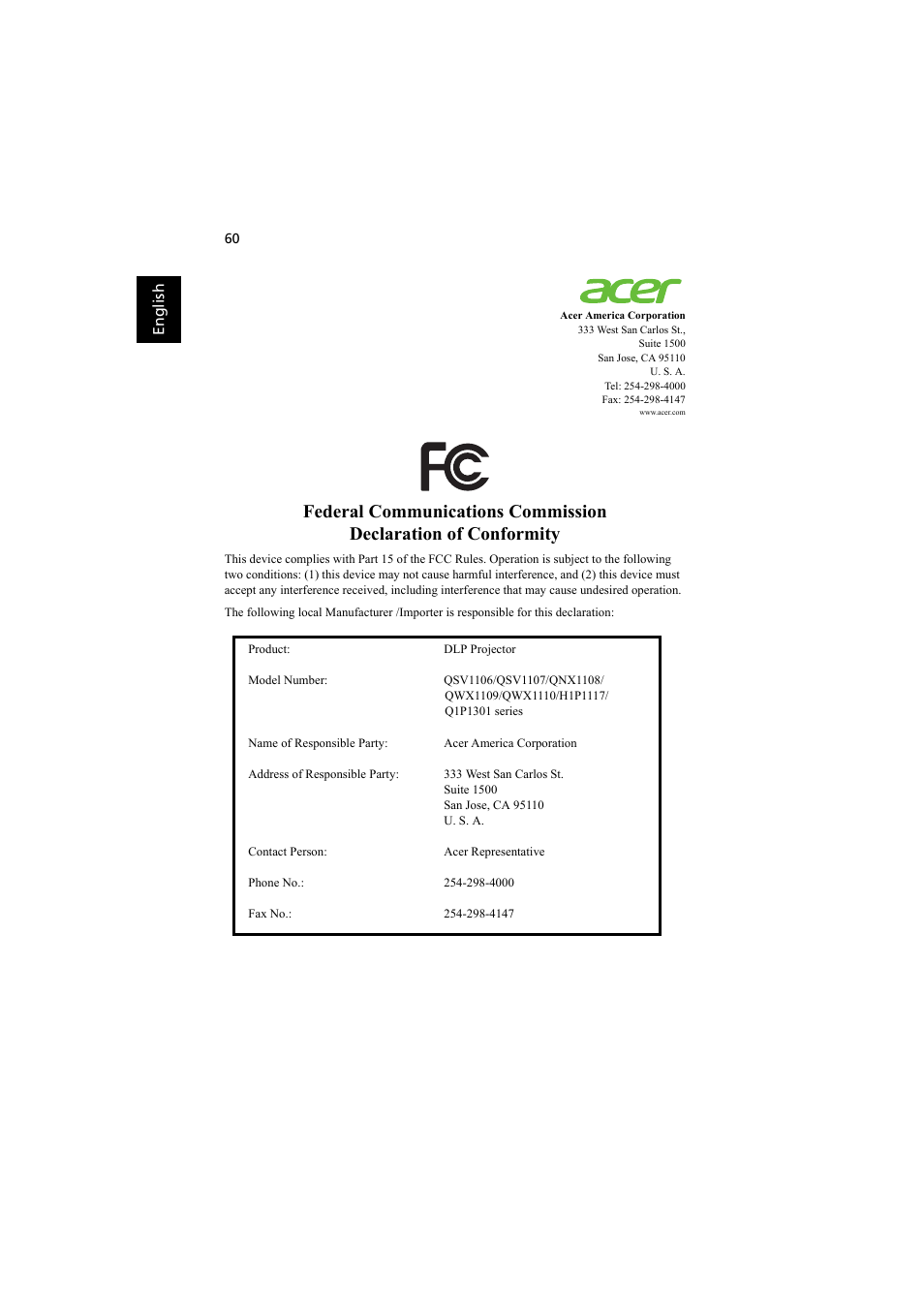 Acer P1500 User Manual | Page 70 / 70