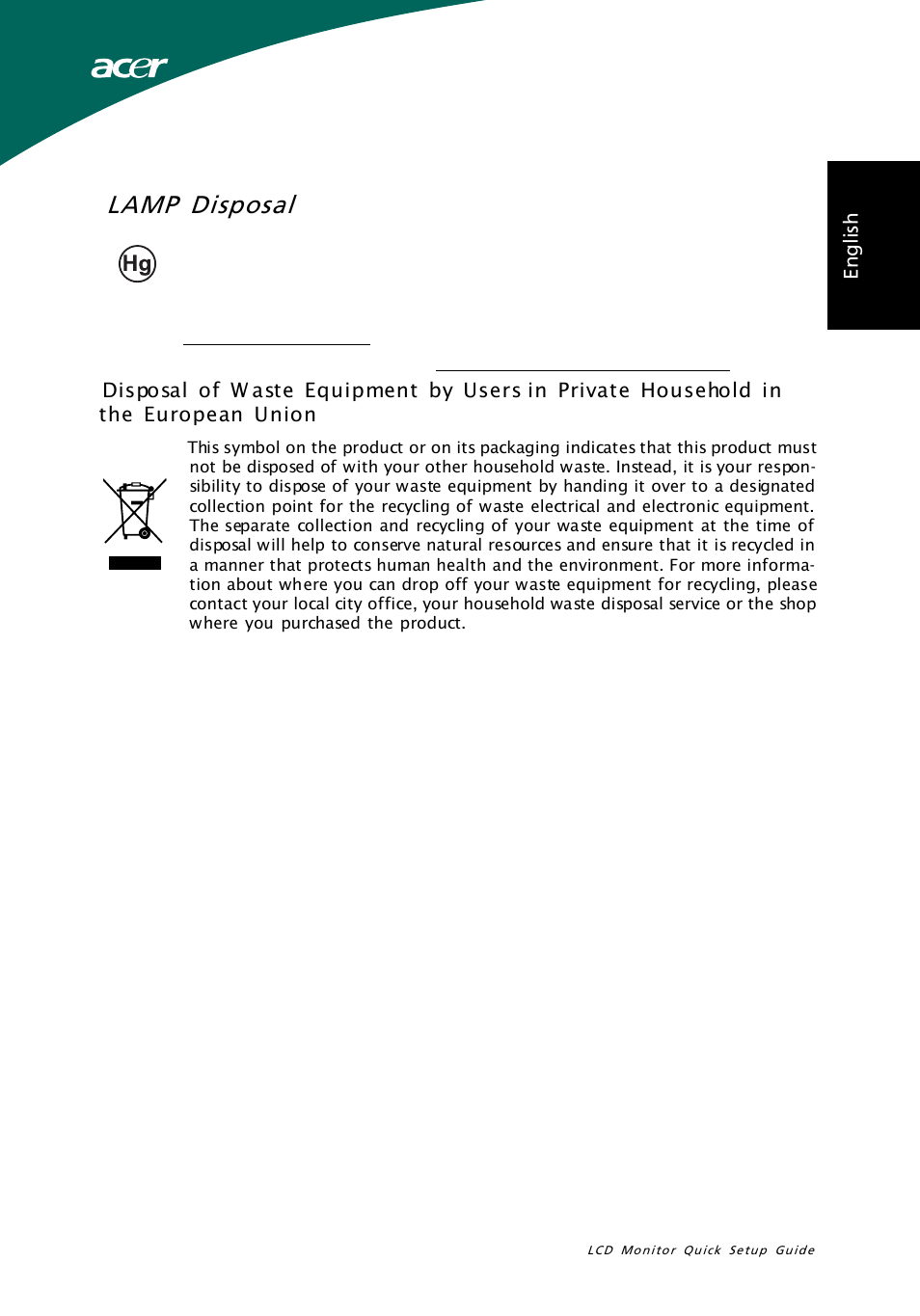 Lamp disposal | Acer P206HV User Manual | Page 3 / 3