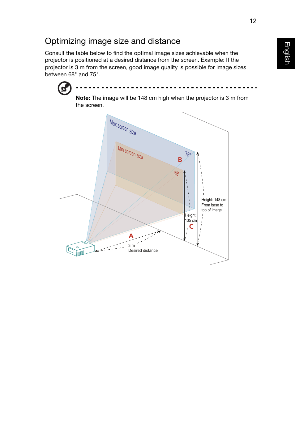 Optimizing image size and distance | Acer P1223 User Manual | Page 21 / 64