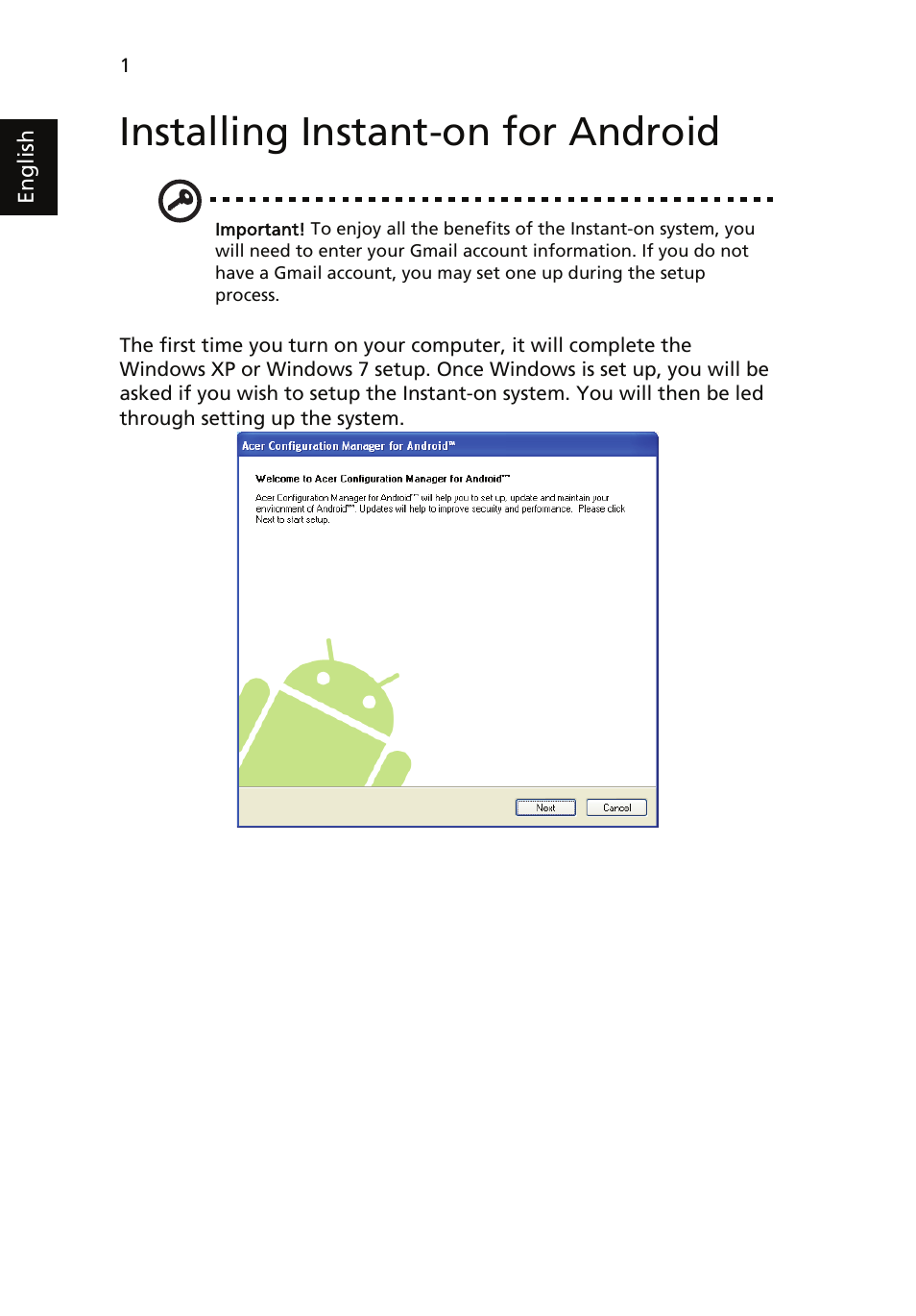 Installing instant-on for android | Acer AOD257 User Manual | Page 4 / 8