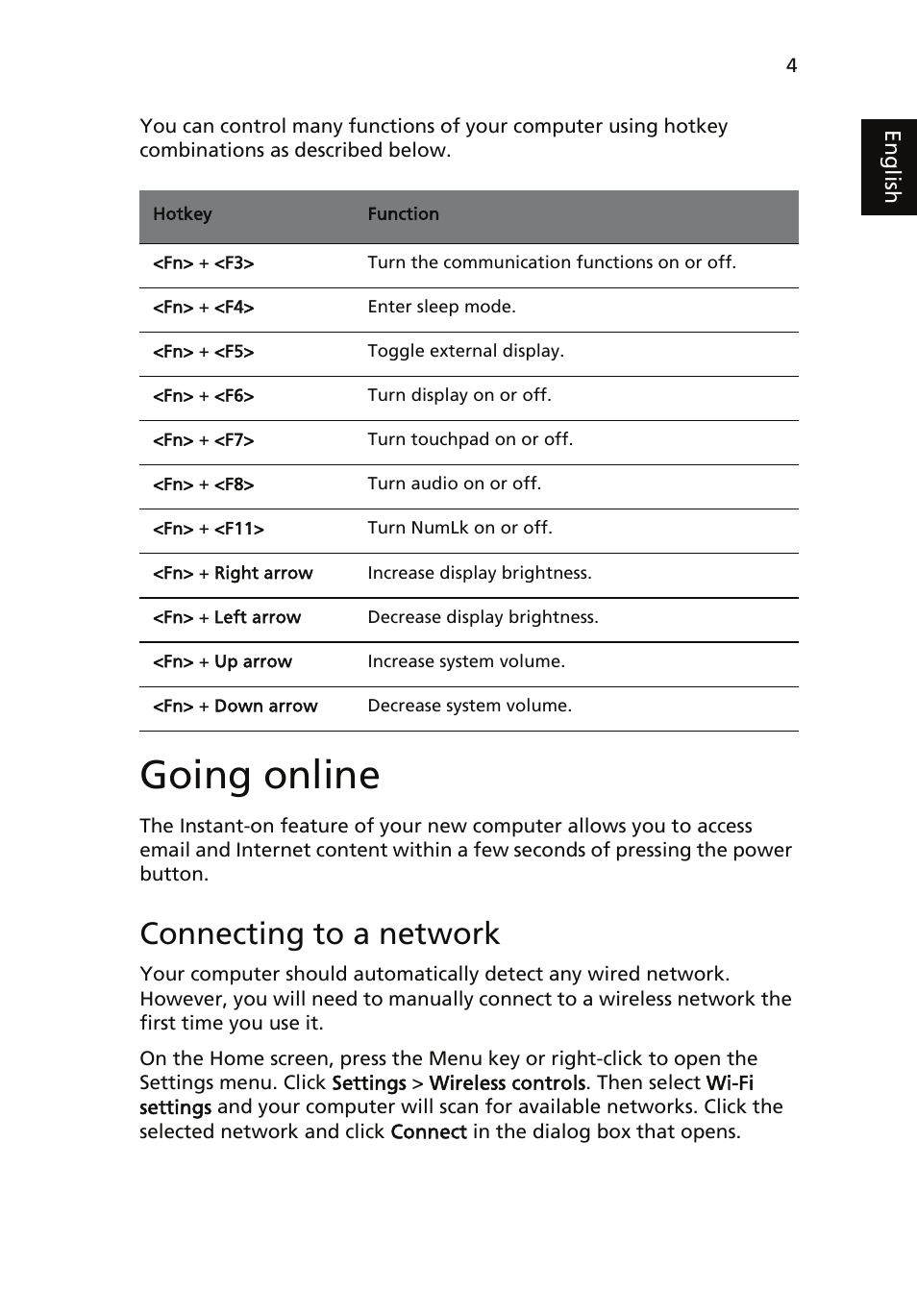 Going online, Connecting to a network | Acer AOD257 User Manual | Page 7 / 8