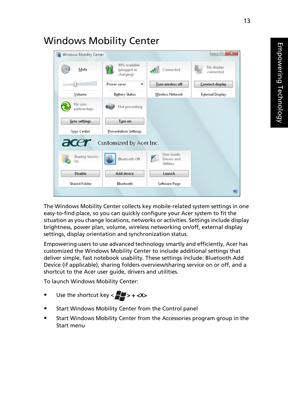 Windows mobility center | Acer Aspire 5540 User Manual | Page 31 / 116