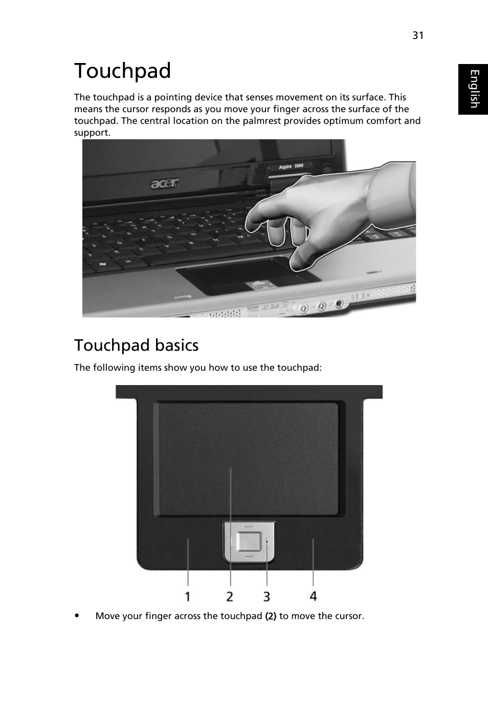 Touchpad, Touchpad basics | Acer Aspire 5540 User Manual | Page 49 / 116