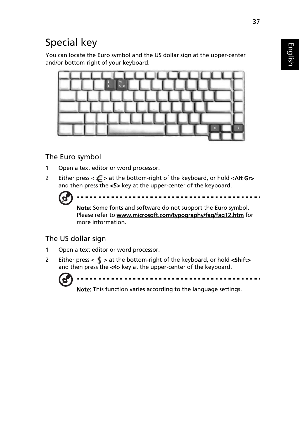 Special key | Acer Aspire 5540 User Manual | Page 55 / 116