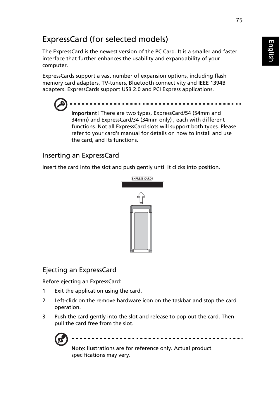 Expresscard (for selected models) | Acer Aspire 5540 User Manual | Page 93 / 116