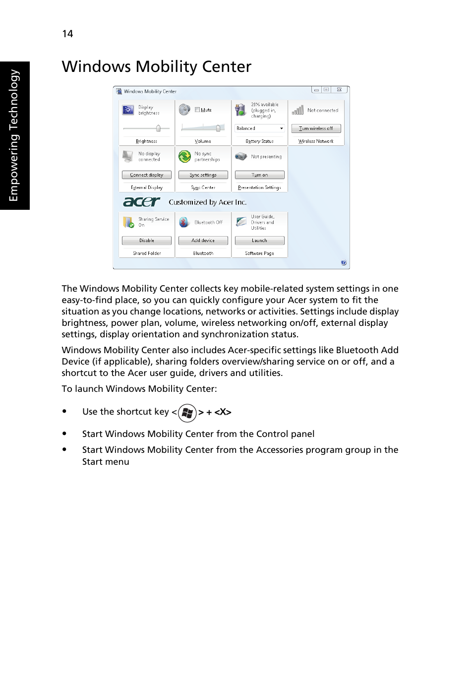 Windows mobility center | Acer Aspire 5920G User Manual | Page 34 / 120
