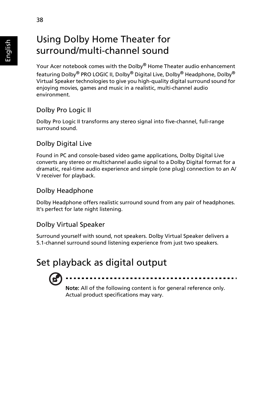 Set playback as digital output | Acer Aspire 5920G User Manual | Page 58 / 120