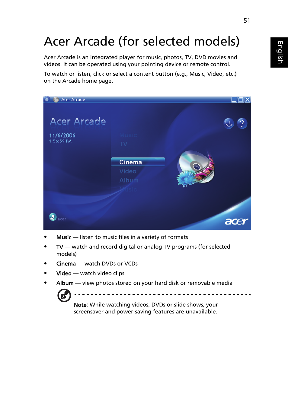 Acer arcade (for selected models), Finding and playing content | Acer Aspire 5920G User Manual | Page 70 / 120