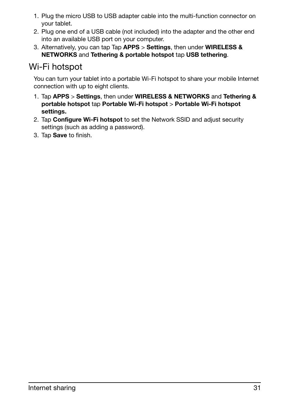 Wi-fi hotspot | Acer A700 User Manual | Page 31 / 66