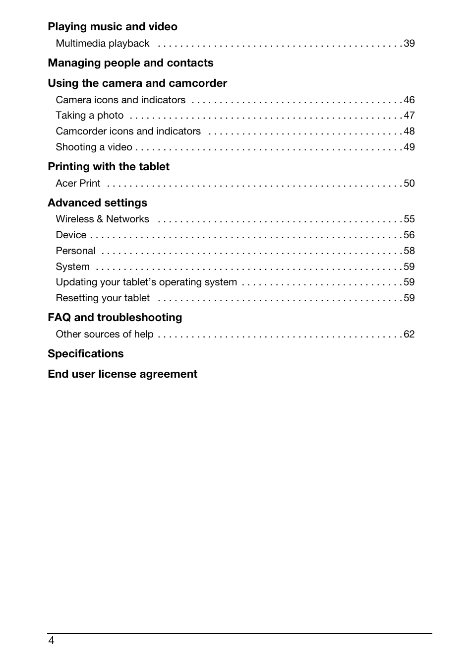 Acer A700 User Manual | Page 4 / 66